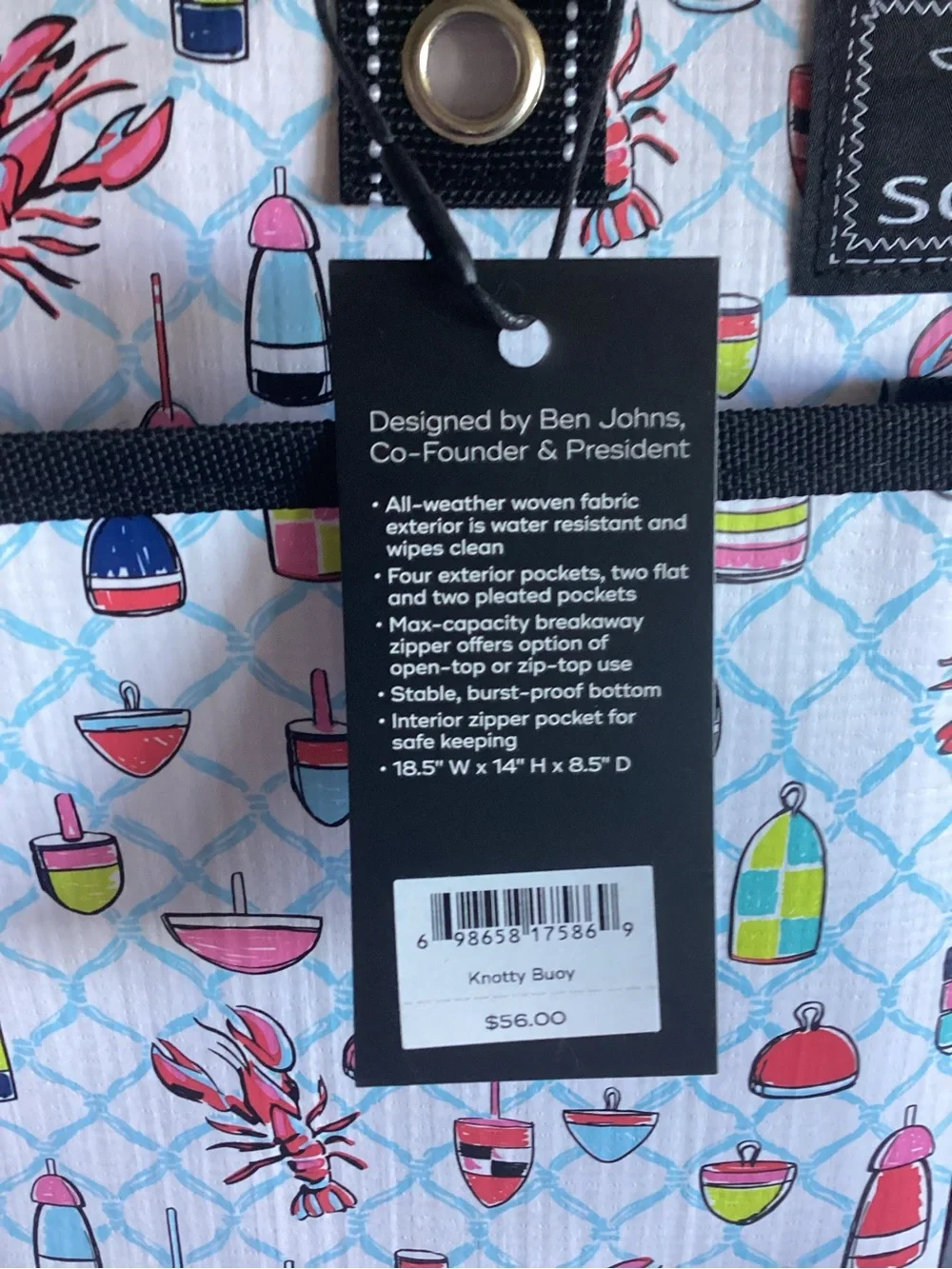 SCOUT White Nautical Buoy & Lobster Print Tote with Black Trim